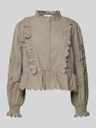 Neo Noir Langarmbluse mit Knopfleiste in Schilf, Größe 34