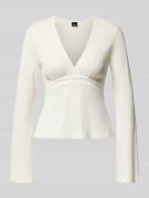Gina Tricot Blusenshirt mit V-Ausschnitt in Offwhite, Größe XL
