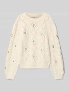 Only Regular Fit Pullover mit Lochstrick Modell 'FLOWER' in Ecru, Größ...