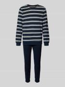 Schiesser Pyjama mit gerippten Abschlüssen in Marine, Größe 58