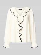 s.Oliver BLACK LABEL Regular Fit Langarmbluse mit Volants in Weiss, Gr...