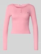 Tommy Jeans Longsleeve Henley-Shirt mit Rippstruktur in Pink, Größe L