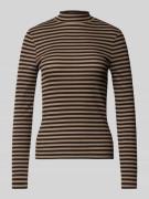 Drykorn Slim Fit Longsleeve mit Stehkragen in Schoko, Größe L