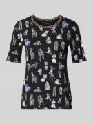 Marc Cain T-Shirt mit geripptem Rundhalsausschnitt in Black, Größe 38