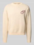 PROHIBITED Oversized Strickpullover mit Label-Print in Ecru, Größe L