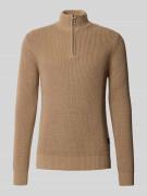 Replay Strickpullover mit Stehkragen und Reißverschluss in Camel, Größ...