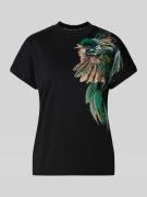 Marc Cain T-Shirt mit geripptem Rundhalsausschnitt in Black, Größe 44