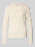 Tommy Hilfiger Regular Fit Pullover mit Zopfmuster in Ecru, Größe L
