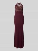 Lipsy Slim Fit Abendkleid mit floralem Stitching in Dunkelrot, Größe 3...