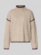 Stefanel Strickpullover mit Stehkragen in Beige Melange, Größe M