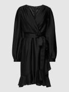 Swing Knielanges Cocktailkleid mit Bindegürtel in Black, Größe 40