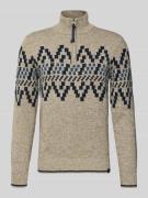 Lerros Regular Fit Strickpullover mit Troyer-Kragen in Beige, Größe L