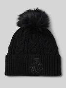 Lauren Ralph Lauren Strickmütze mit Bommel und Label-Stitching in Blac...