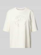 Marc Cain T-Shirt mit Baumwoll-Anteil und Strasssteinbesatz in Offwhit...