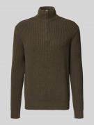 Replay Strickpullover mit Stehkragen und Reißverschluss in Oliv, Größe...