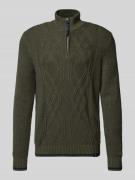 Lerros Strickpullover mit Troyer-Kragen in Oliv, Größe L