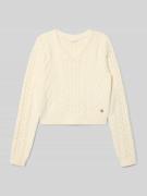 Guess Cropped Strickpullover mit Label-Detail in Ecru, Größe 128