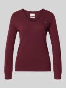 Gant Strickpullover aus Lammwoll-Mix mit V-Ausschnitt in Bordeaux, Grö...