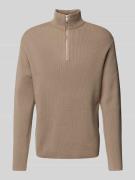 Lindbergh Relaxed Fit Strickpullover in Ripp-Optik in Camel, Größe XXL