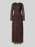 LACE & BEADS Maxikleid mit Rundhalsausschnitt in Dunkelbraun, Größe M