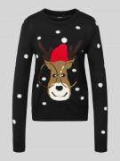 Vero Moda Regular Fit Weihnachtspullover mit Pailletten-Motiv Modell '...