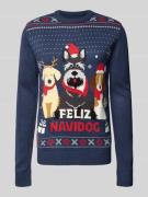 Montego Strickpullover mit gerippten Abschlüssen in Marine, Größe L