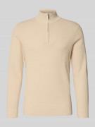 Profuomo Strickpullover mit Troyer-Kragen in Offwhite, Größe L