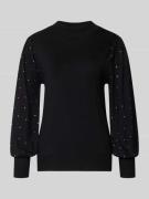 FREE/QUENT Strickpullover mit Ziersteinbesatz Modell 'DOTKA' in Black,...