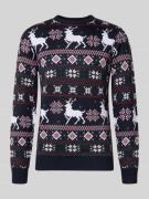 Lindbergh Strickpullover im Allover-Look in Dunkelblau, Größe L