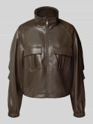 comma Jacke in Leder-Optik mit Stehkragen in Dunkelbraun, Größe 34
