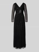 LACE & BEADS Abendkleid mit V-Ausschnitt in Black, Größe S