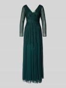 LACE & BEADS Abendkleid mit V-Ausschnitt in Dunkelgruen, Größe L