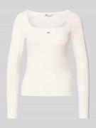 Tommy Jeans Slim Fit Langarmshirt aus Baumwoll-Mix in Weiss, Größe L