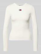 Tommy Jeans Slim Fit Langarmshirt aus Baumwoll-Mix in Weiss, Größe L