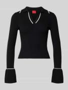 HUGO Slim Fit Strickshirt aus Viskose-Mix Modell 'SAMUR' in Black, Grö...