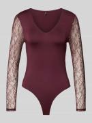 Only Slim Fit Body mit Spitzenärmeln Modell 'SIA' in Bordeaux, Größe L