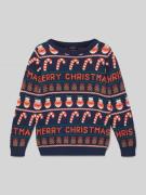 Blue Seven Strickpullover mit gerippten Abschlüssen in Marine, Größe 1...