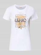 Liu Jo White T-Shirt mit Label-Print und Ziersteinbesatz in Weiss, Grö...
