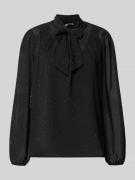 More & More Regular Fit Schluppenbluse mit Ziersteinbesatz in Black, G...