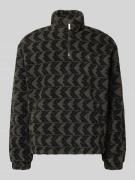 KARL KANI Fleecepullover mit Stehkragen und Reißverschluss in Black, G...