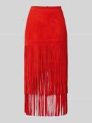 Marc Cain Lederrock mit Fransen und rückseitigem Reißverschluss in Rot...