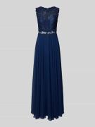 Mascara Abendkleid mit floralen Stickereien in Dunkelblau, Größe 32