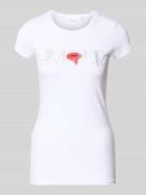 Guess T-Shirt mit Ziersteinbesatz in Weiss, Größe L