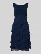 Swing Knielanges Cocktailkleid mit Volants in Dunkelblau, Größe 32