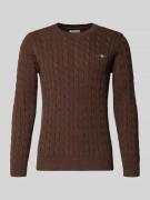 Gant Strickpullover mit Zopfmuster und Label-Stitching in Schoko, Größ...