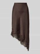 Neo Noir Midirock im asymmetrischen Design in Dunkelbraun, Größe 34