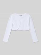 Happy Girls Cropped Strickjacke mit Perlen in Weiss, Größe 122