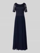 Vera Mont Abendkleid mit Spitzenbesatz in Dunkelblau, Größe 36