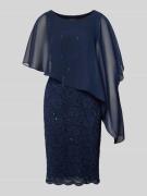 Swing Knielanges Cocktailkleid mit Paillettenbesatz in Blau, Größe 34
