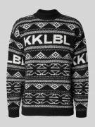 Karo Kauer Jacquard-Strickpullover mit Rundhalsausschnitt in Black, Gr...